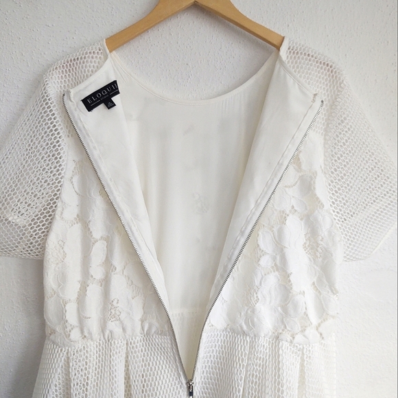 Eloquii White Mesh and Lace Dress Midi Exposed Back Zipper Size 18 - Picture 8 of 12